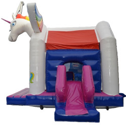 château gonflable licorne couvert et avec toboggan latéral